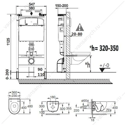 Комплект Meridian 893104110 подвесной унитаз + инсталляция + кнопка + сиденье