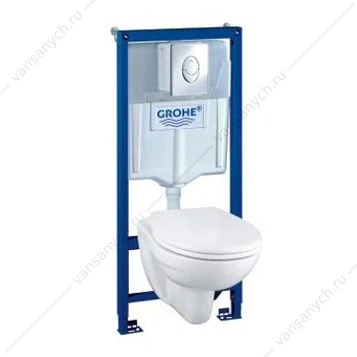 GROHE. Инсталляция Solido 5 в 1 с подвесным унитазом Lecico Perth, сиденьем и панелью смыва Skate Air (хром), 39192000
