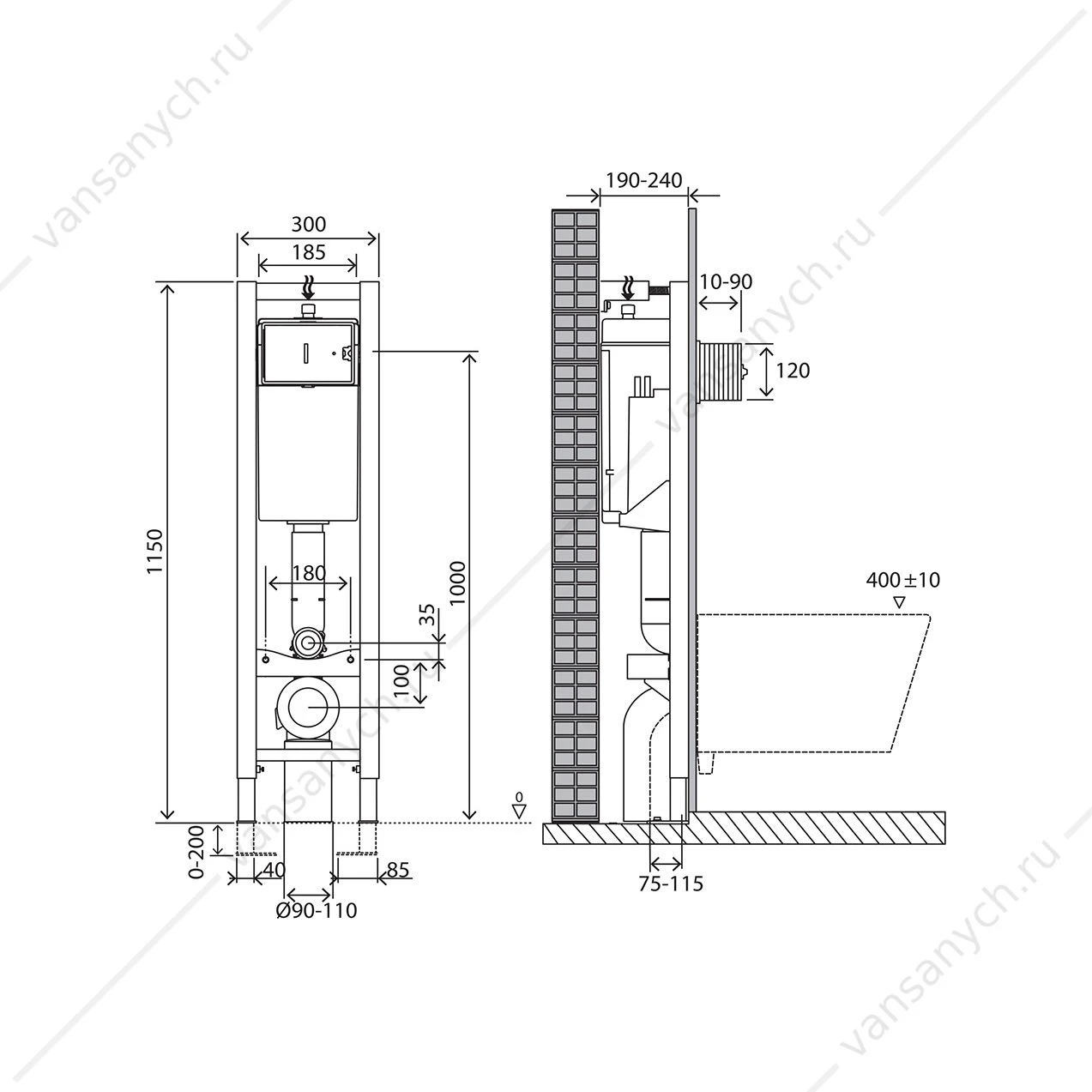 Инсталляция BelBagno 30 для подвесного унитаза BB003-30