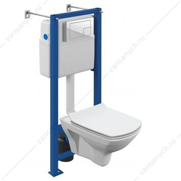 Комплект Cersanit CARINA XL CO DPL EO slim: унитаз безободковый с сиденьем (микролифт. тонкое) + инсталляция VECTOR с кнопкой CORNER пластик белый, 64119