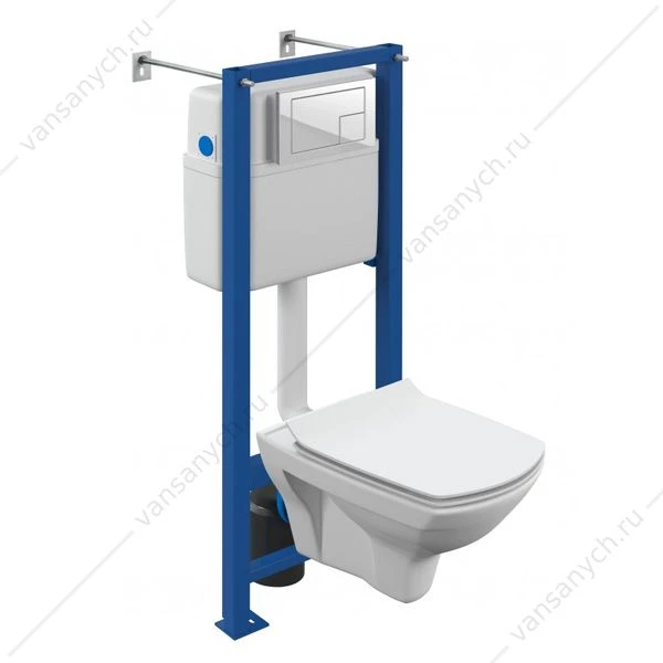Комплект Cersanit CARINA XL CO DPL EO slim: унитаз безободковый с сиденьем (микролифт. тонкое) + инсталляция VECTOR с кнопкой CORNER пластик белый, 64119