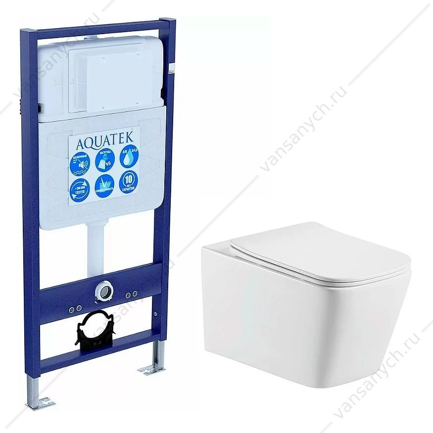 Унитаз безободковый Либра с инсталляцией Aquatek Standart + сиденье микролифт, SET AQUATEK ЛИБРА N