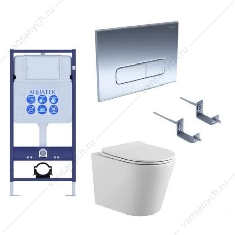 Унитаз с инсталляцией SET AQUATEK ВЕГА cmp-016 (инсталляция, подвесной унитаз, сиденье, клавиша, крепеж)