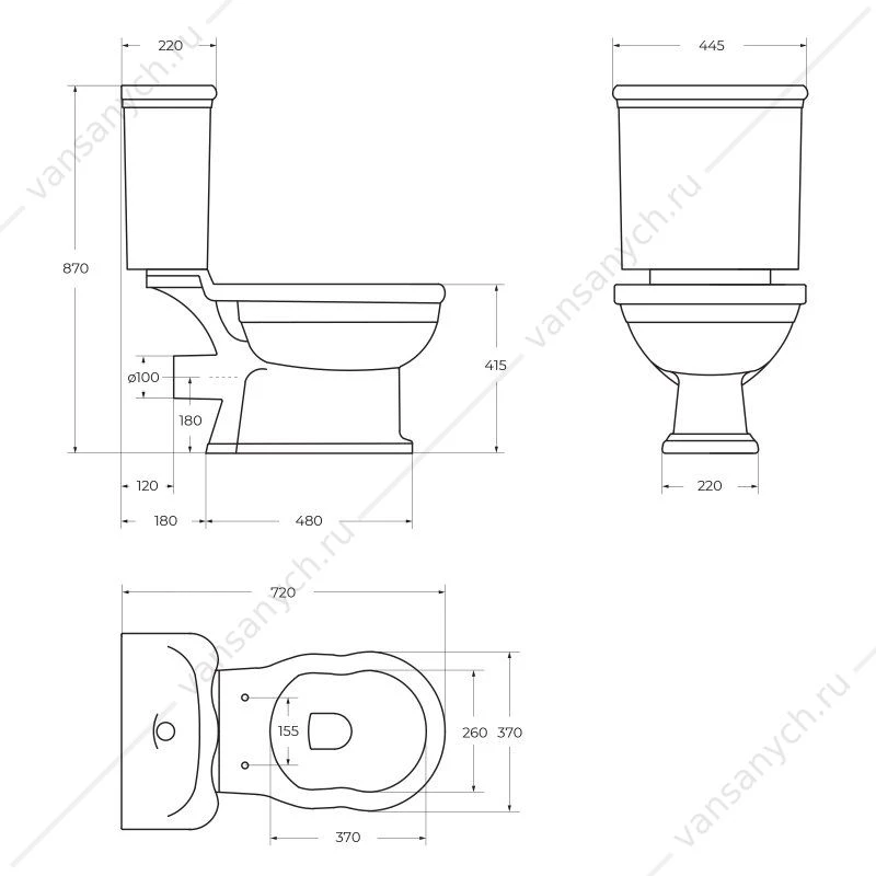 Чаша безободкового унитаза-компакт BELBAGNO BOHEME P-TRAP горизонт. выпуск BB115CPR