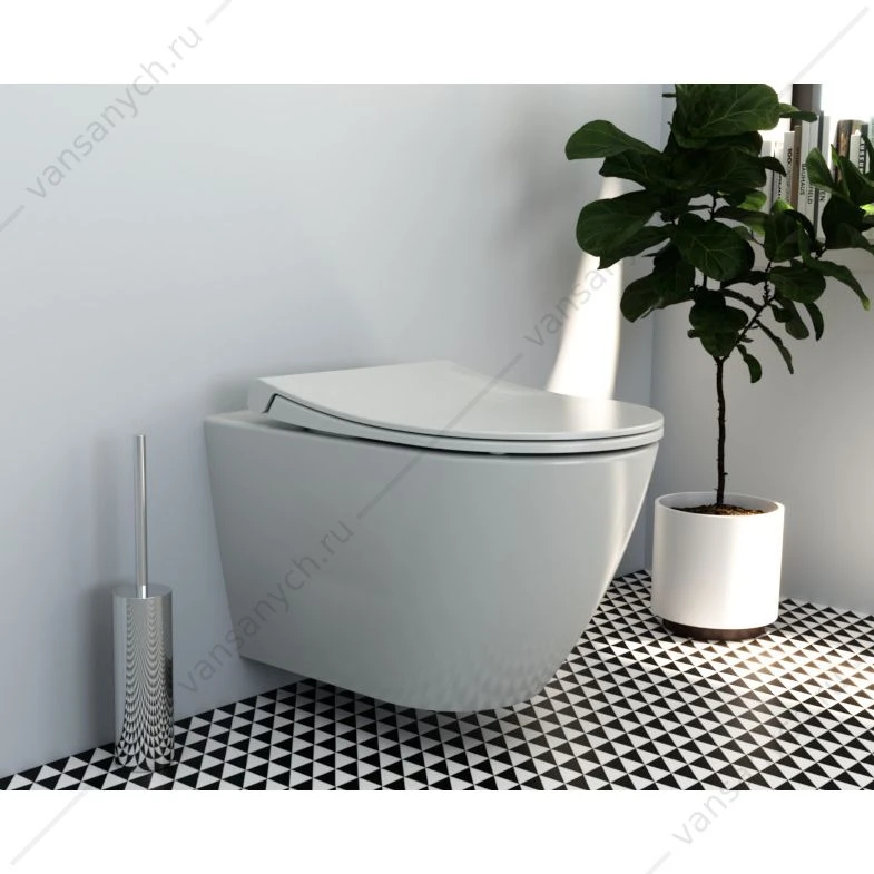 Комплект безободковый унитаз Sanibelle, SmoothFlush, c сиденьем микролифт, инсталляция, кнопка Root Round, хром глянцевый