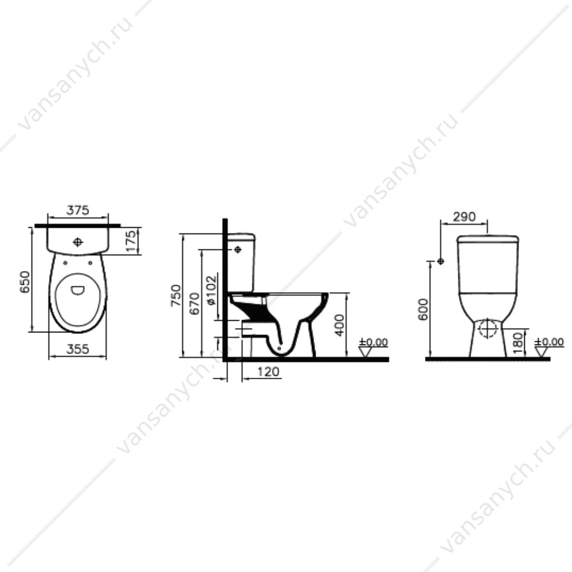 Унитаз компакт безободковый Vitra Norm Himmel, с сиденьем микролифт, 864B099-7207