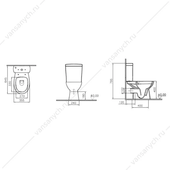 Унитаз компакт безободковый Vitra Norm Zeitgeist, с сиденьем микролифт, 9864B099-7208