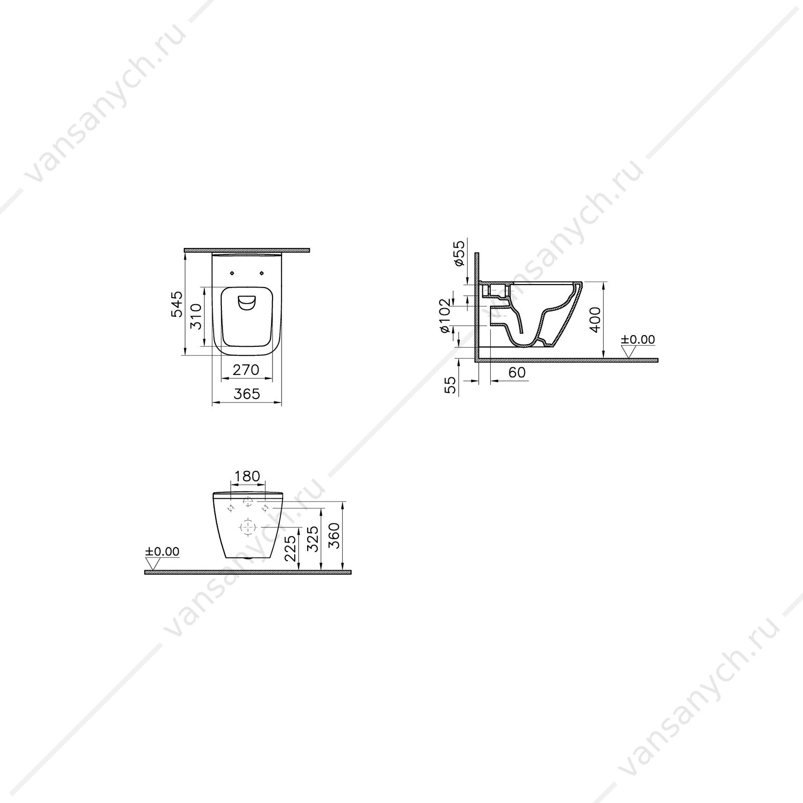 Унитаз безободковый Integra Square подвесной, белый, 7082B003-0075