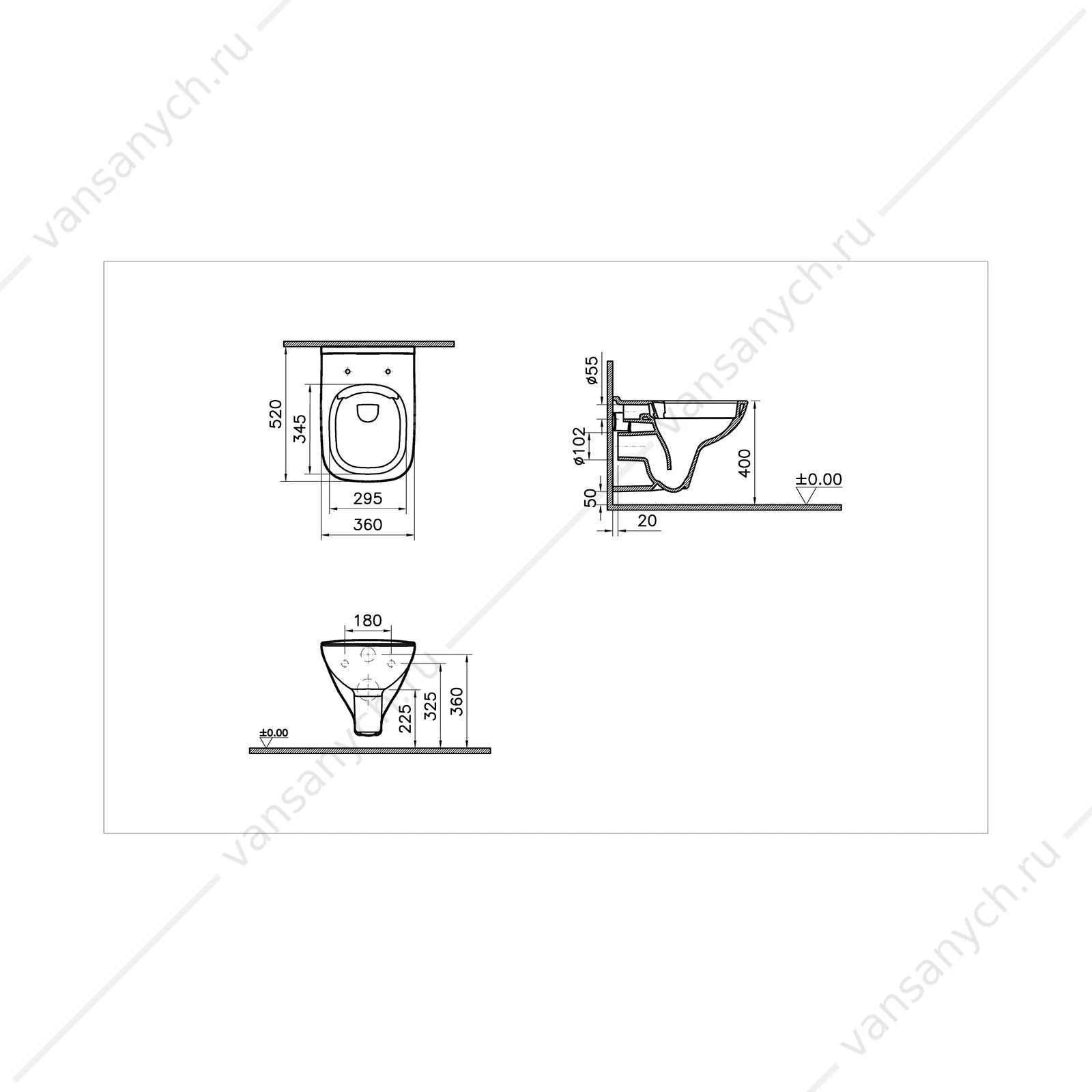 Унитаз безободковый VITRA S20, подвесной, белый, 7508B003-0075