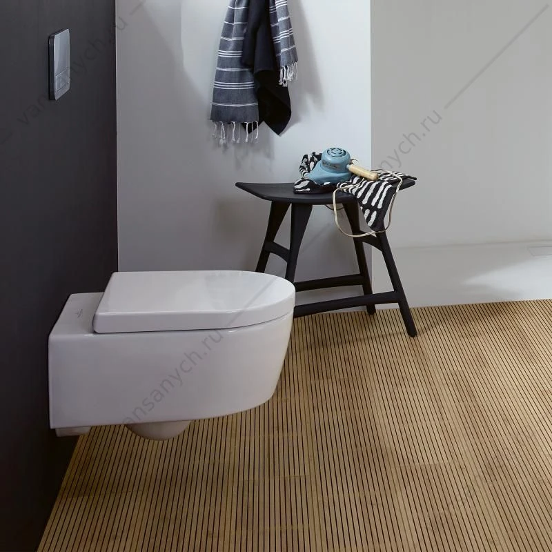 Унитаз безободковый Villeroy & Boch AVENTO с сиденьем микролифт, быстросъем, 5656HR01, комбипак, подвесной