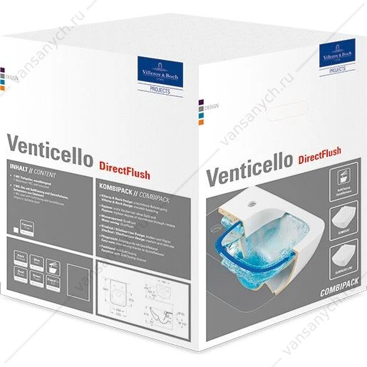 Унитаз безободковый Villeroy & Boch VENTICELLO с сиденьем микролифт комбипак подвесной 4611RL01