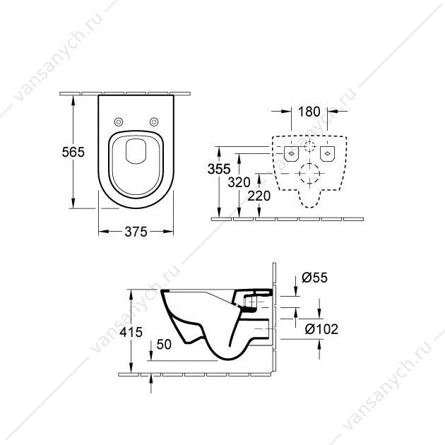 Унитаз безободковый с сиденьем, подвесной VILLEROY & BOCH Subway 2.0, 5614R201