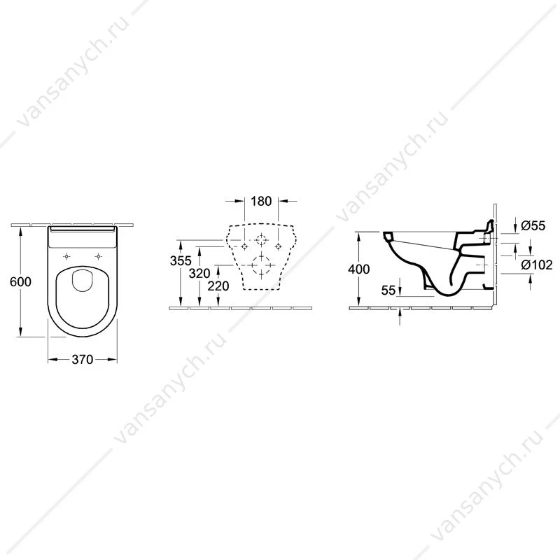 Унитаз подвесной VILLEROY & BOCH Hommage 370*600 мм, цвет star white/CP 6661B0R1