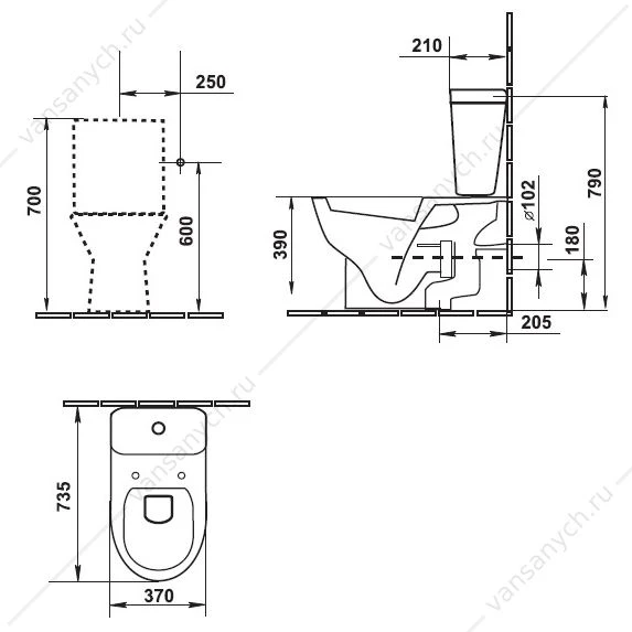 Чаша унитаза напольного VILLEROY & BOCH Hommage 370х725мм, под бачок 7721, CP 666210R1