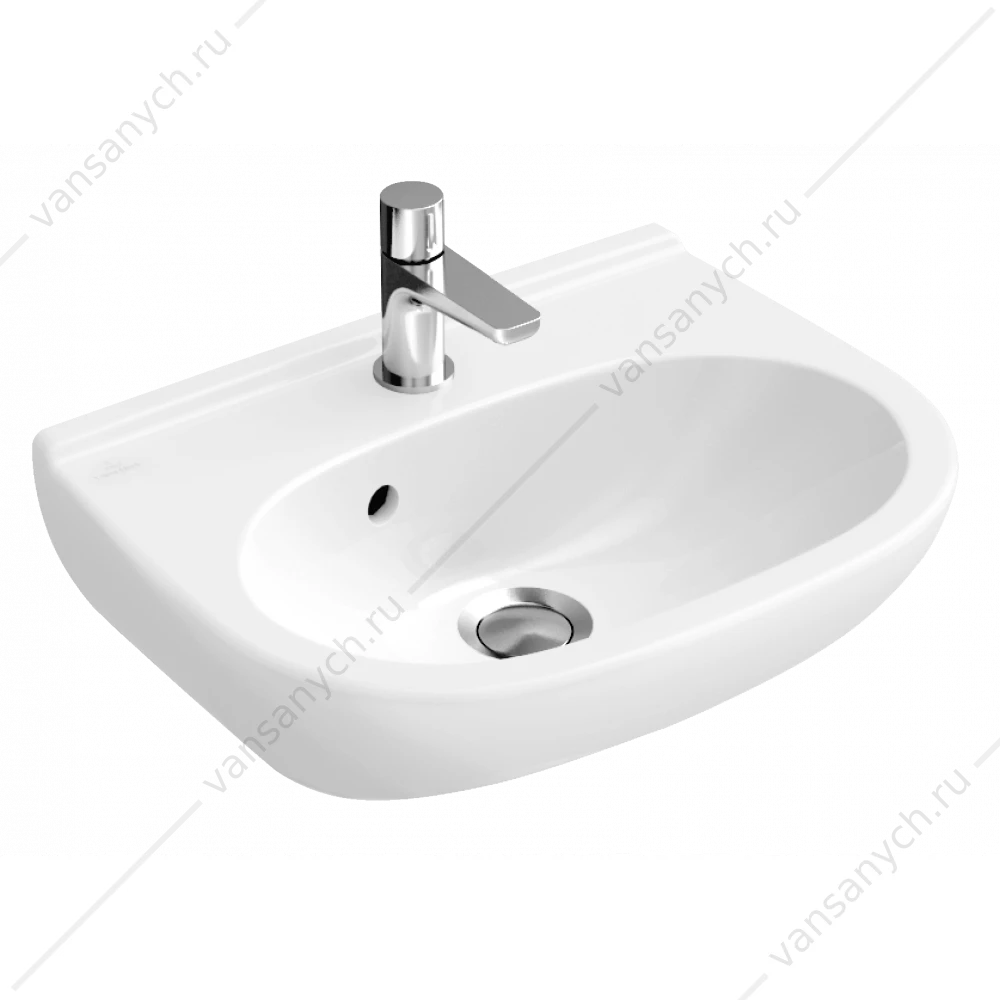Раковина 50х40 VILLEROY & BOCH O.Novo с переливом, с 1 отв. под смеситель, weiss alpin, 53605001
