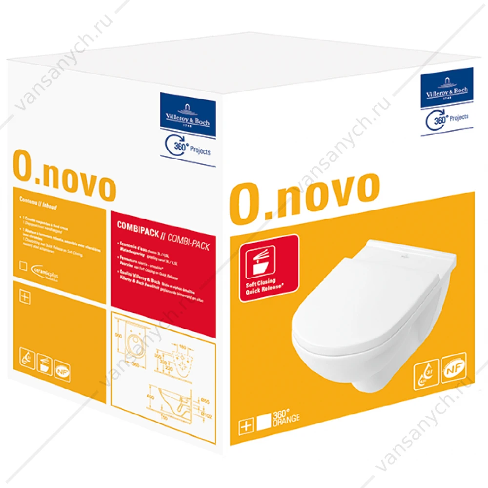 Унитаз с сиденьем подвесной VILLEROY & BOCH O.Novo, сиденье микролифт, weiss alpin, 5660H101