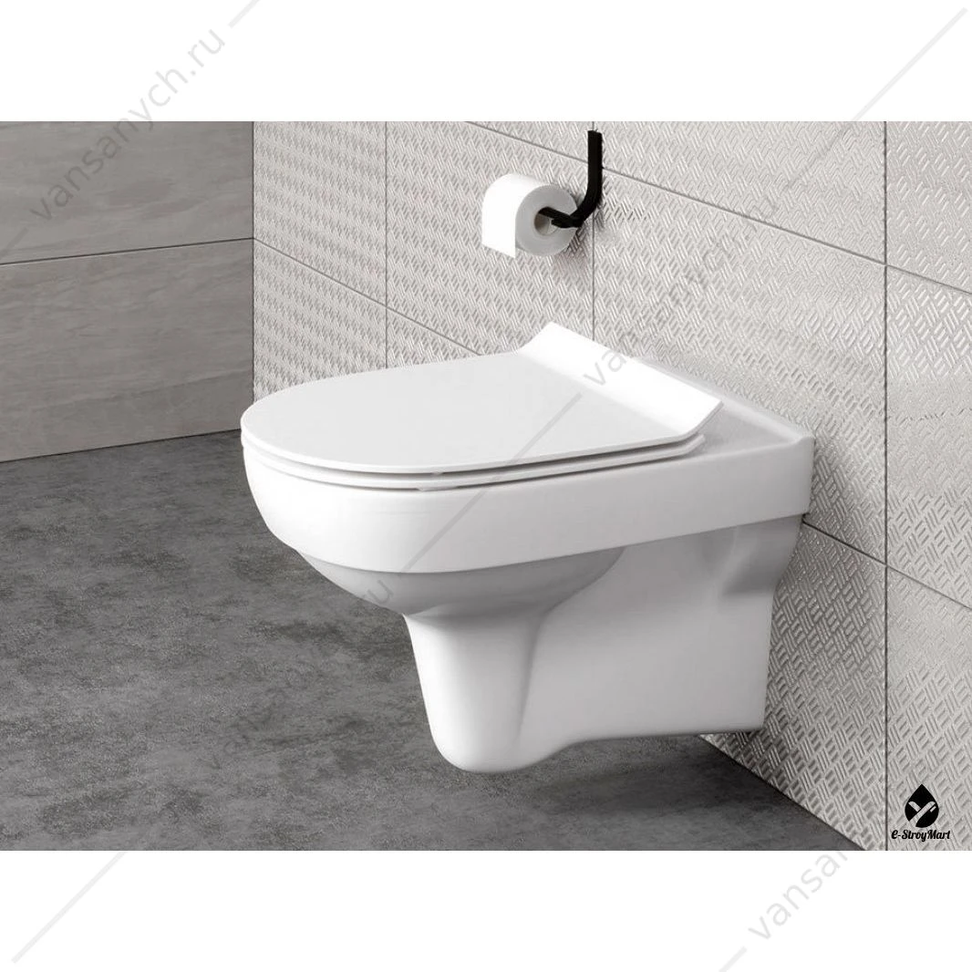 Унитаз безободковый Cersanit. CITY NEW CLEAN ON, сиденье микролифт, тонкое, S-MZ-CITY-COn-S-DL-w