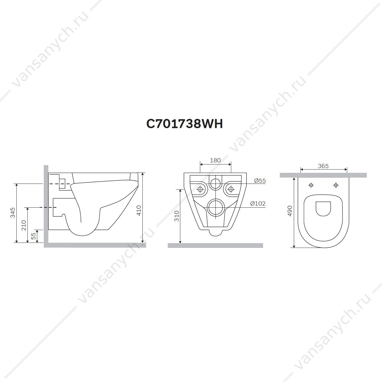 Унитаз подвесной  C701738WH AM.PM Spirit V2.0  без сиденья