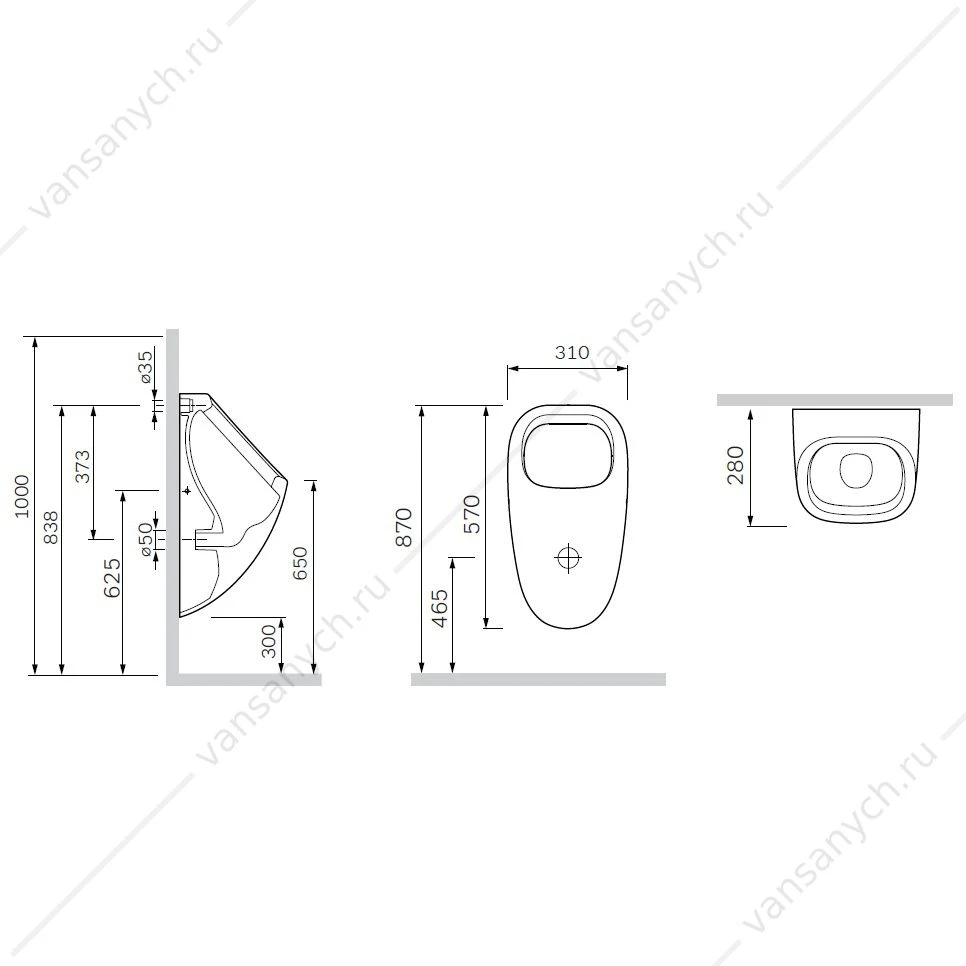 Писсуар, скрытый подвод воды C707005WH AM.PM Spirit V2.0