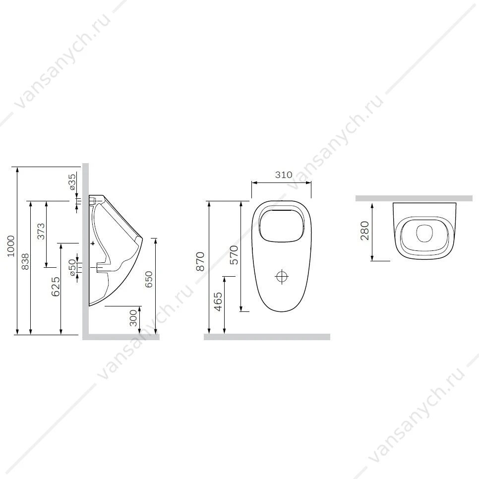 Писсуар, скрытый подвод воды с декором C707005WP AM.PM Spirit V2.0