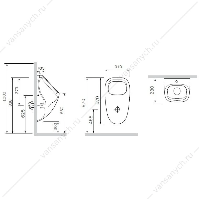 Писсуар, внешний подвод воды с декором C707006WP AM.PM Spirit V2.0