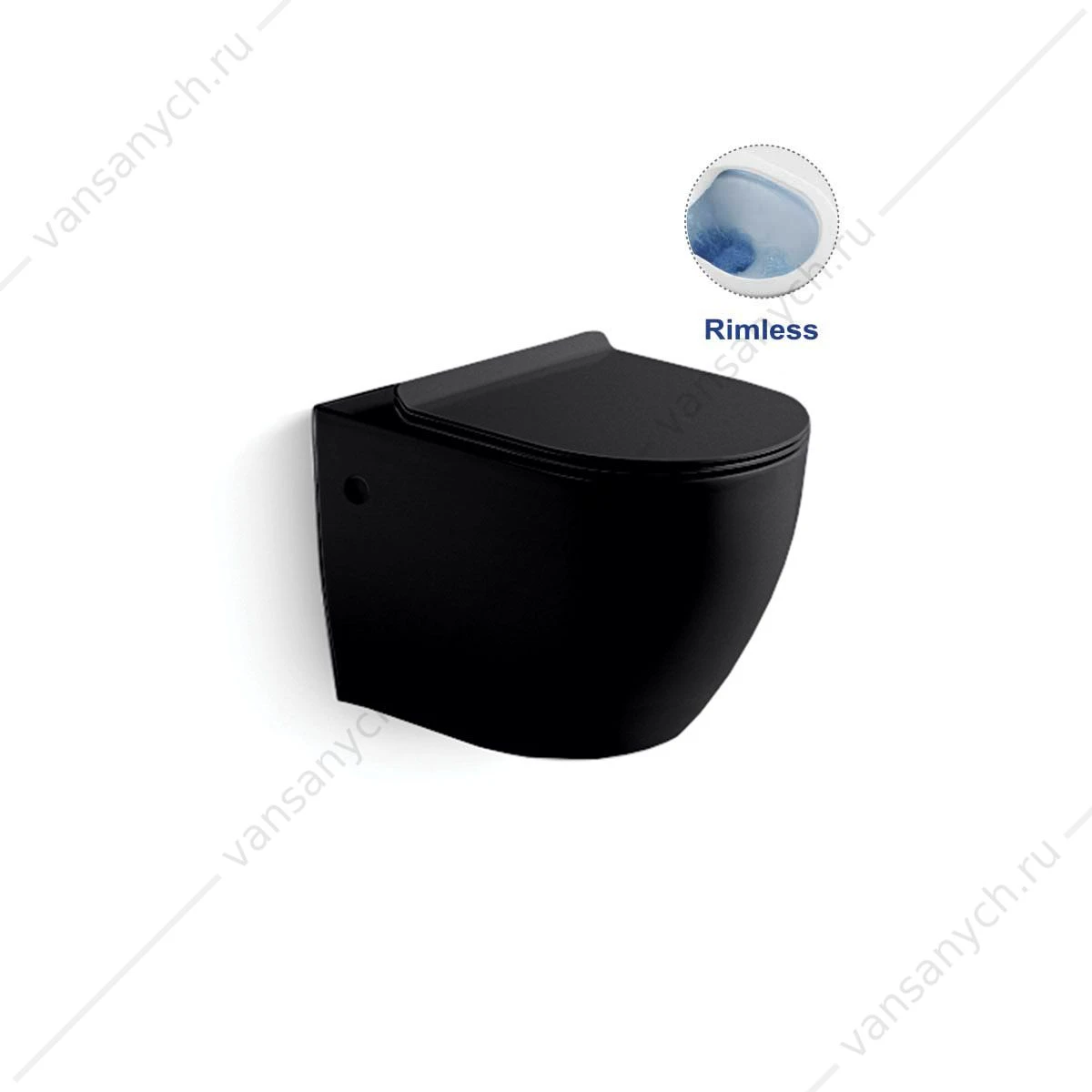 Унитаз безободковый подвесной Vincea Globo VT1-14MB, сиденье ультратонкое с микролифтом, быстросъемное, черный матовый
