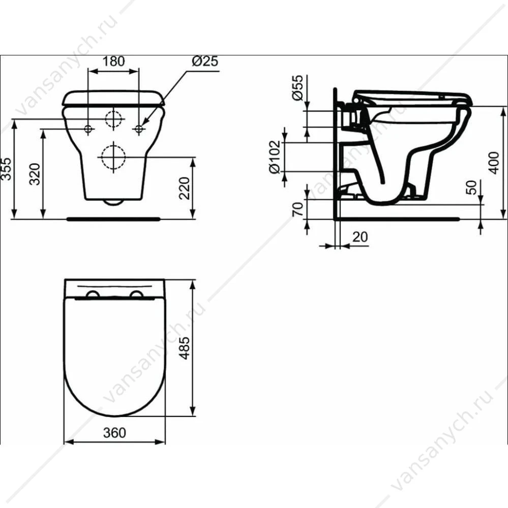Комплект 3 в 1 Инсталляция E233267+Унитаз безободковый EXACTO Rimless R002601+ сидение с микролифтом