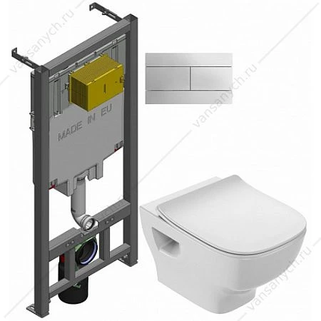 Унитаз c инсталляцией Jacob Delafon Struktura compact, сиденье тонкое микролифт, клавиша белая (E29025+E4316+EDF102+E70025), E21747RU-00