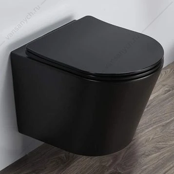 Унитаз безободковый подвесной COMFORTY 105MB, сиденье микролифт тонкое, быстросъёмное, чёрный матовый