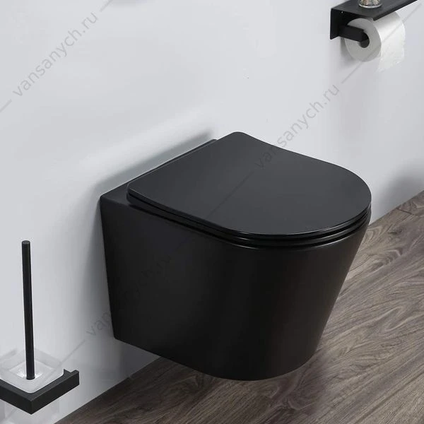 Унитаз безободковый подвесной COMFORTY 105MB, сиденье микролифт тонкое, быстросъёмное, чёрный матовый