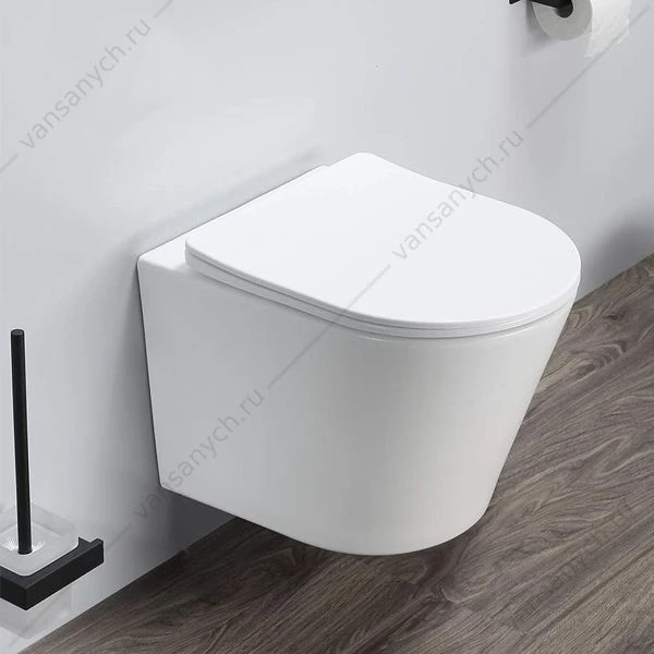 Унитаз безободковый подвесной COMFORTY 105MW, сиденье микролифт тонкое, быстросъёмное, белый матовый