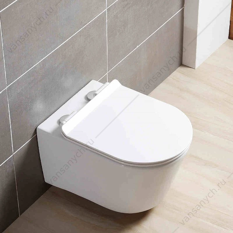 Унитаз безободковый подвесной ОБЕРОН, тонкое сиденье микролифт, AQ1363W-00