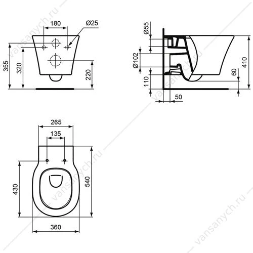 Унитаз подвесной Ideal Standard Connect Air с сиденьем микролифт Aquablade E005401