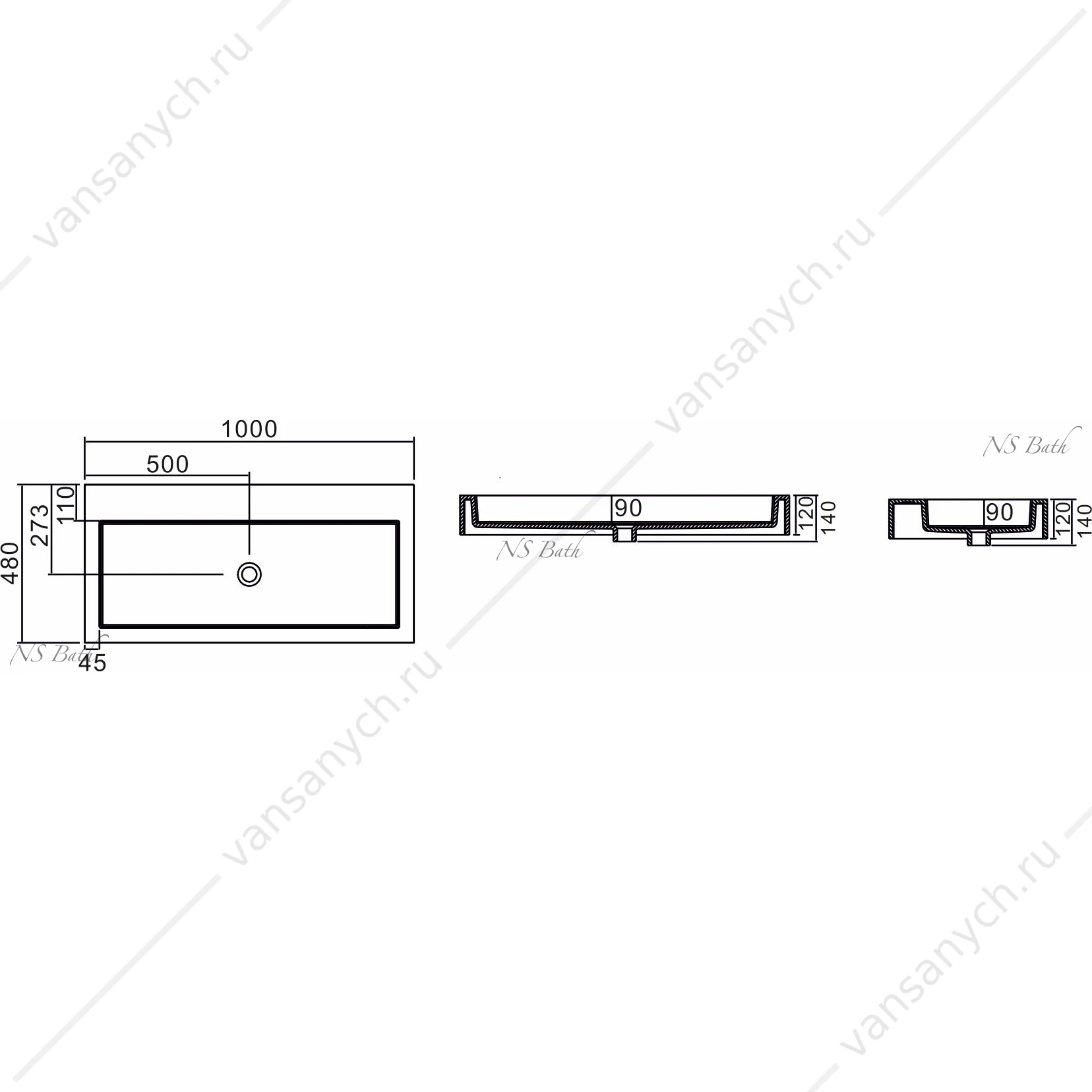 Раковина 100х48 NS Bath NSS-1048