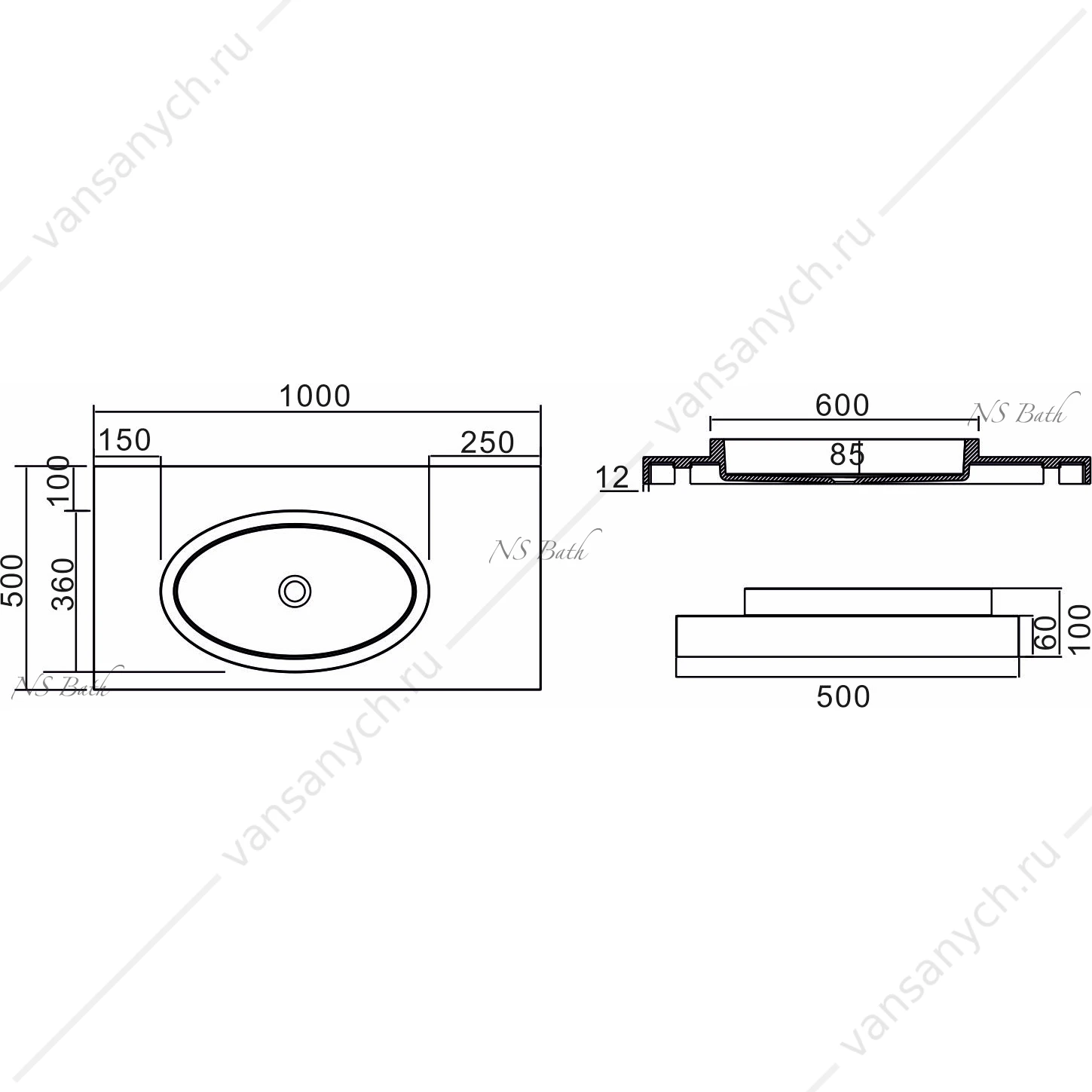 Раковина 100х50 NS Bath NSS-1052