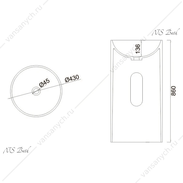 Раковина 43х43 напольная NS Bath NSF-43430