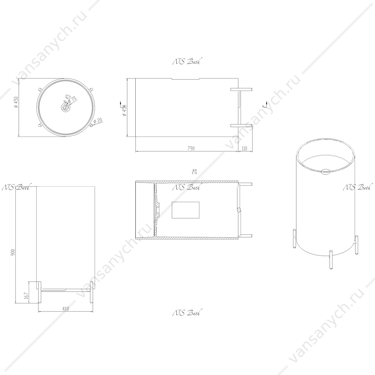 Раковина 45х45 напольная NS Bath NSF-45450