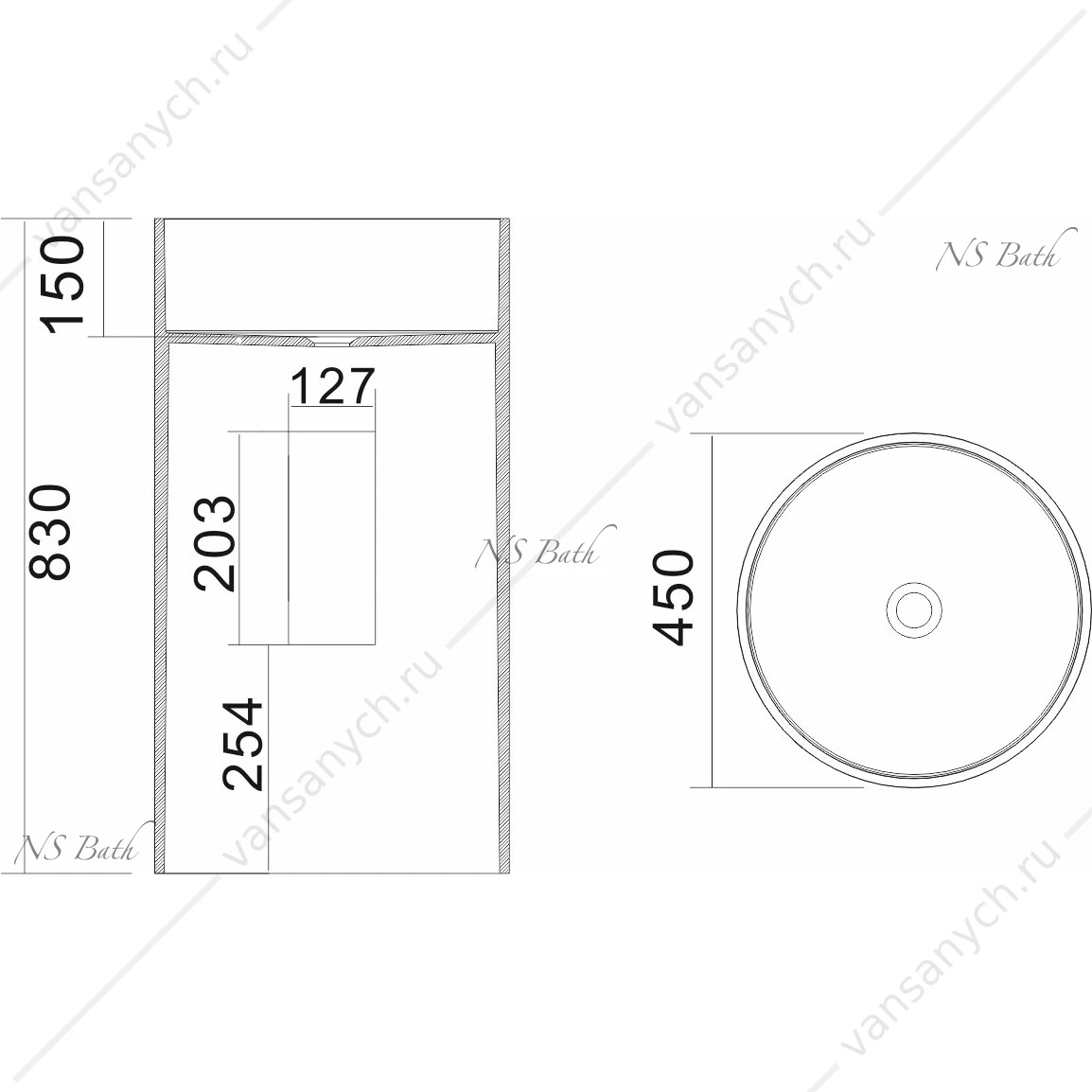 Раковина 45х45 напольная NS Bath NSF-4586