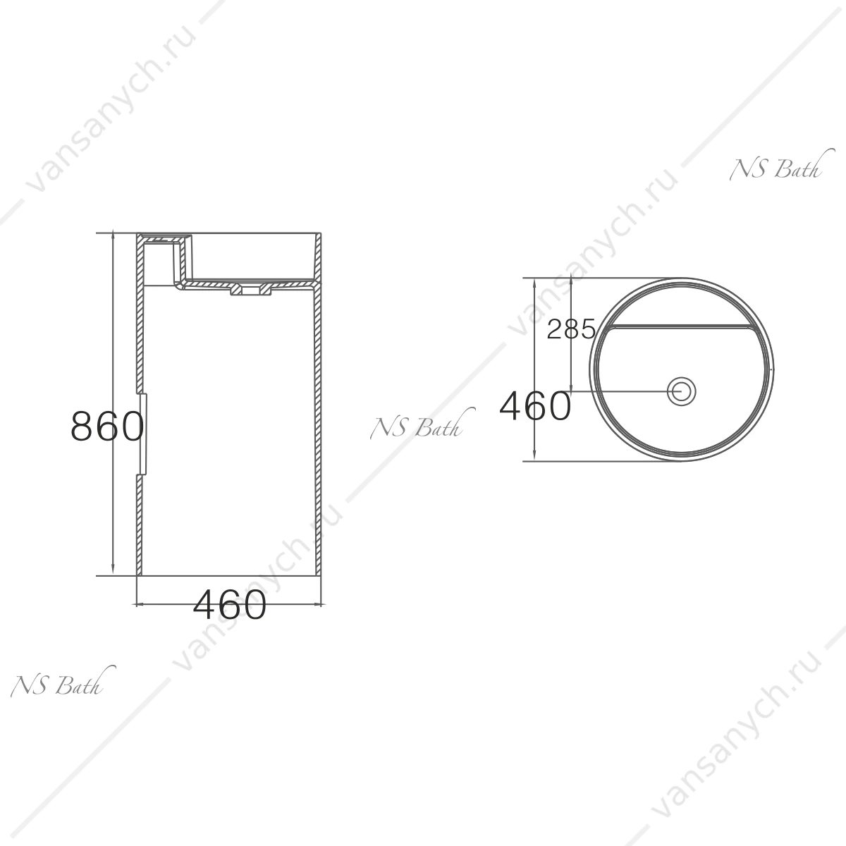 Раковина 46х46 напольная NS Bath NSF-4646
