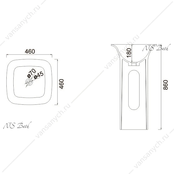 Раковина 46х46 напольная NS Bath NSF-46461