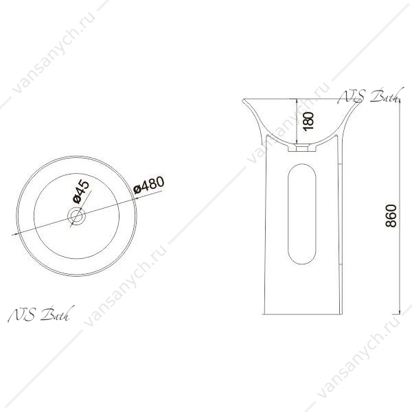 Раковина 48х48 напольная NS Bath NSF-48481