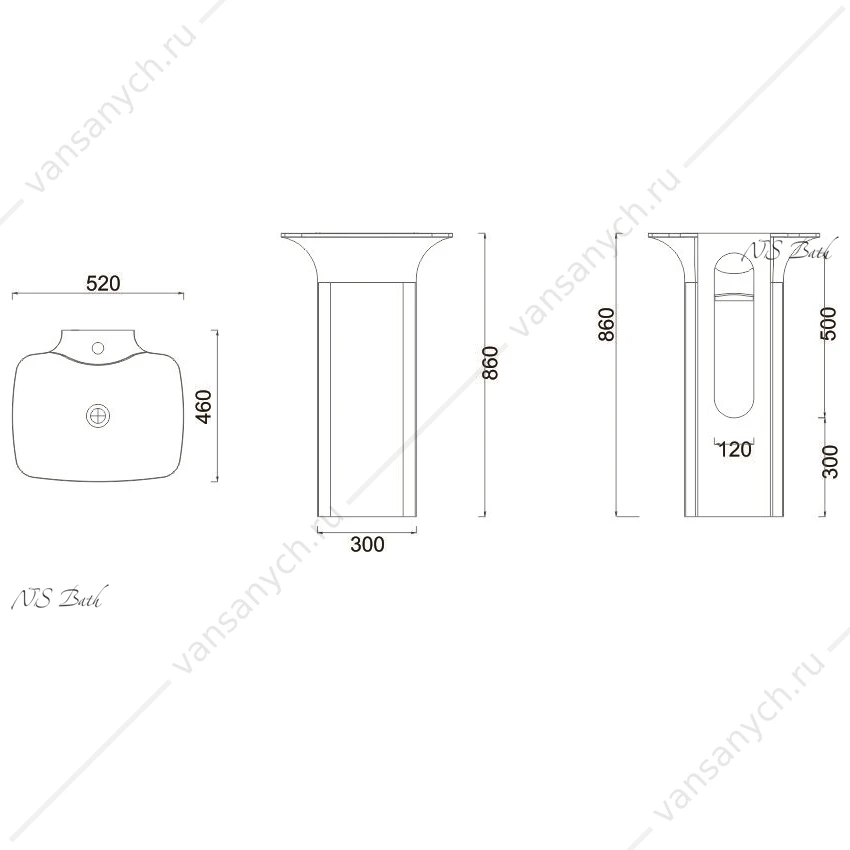 Раковина 52х46 напольная NS Bath NSF-52460