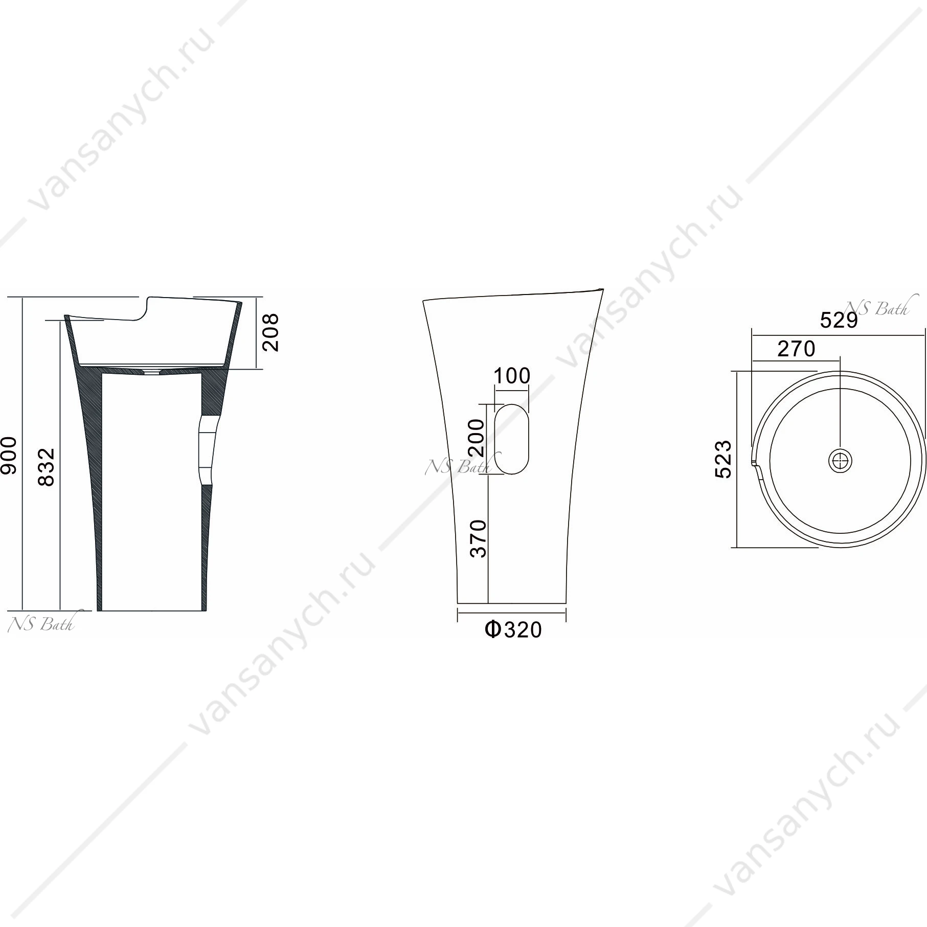 Раковина 53х53 напольная NS Bath NSF-5290
