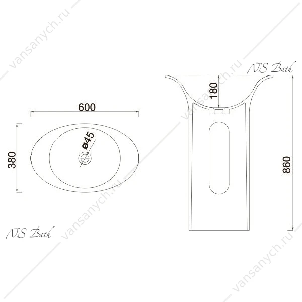 Раковина 60х38 напольная NS Bath NSF-60380