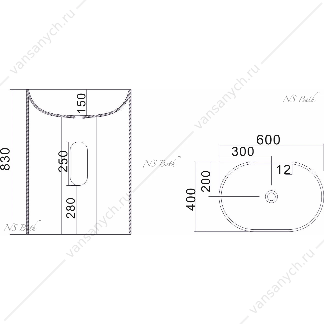 Раковина 60х40 напольная NS Bath NSF-6040