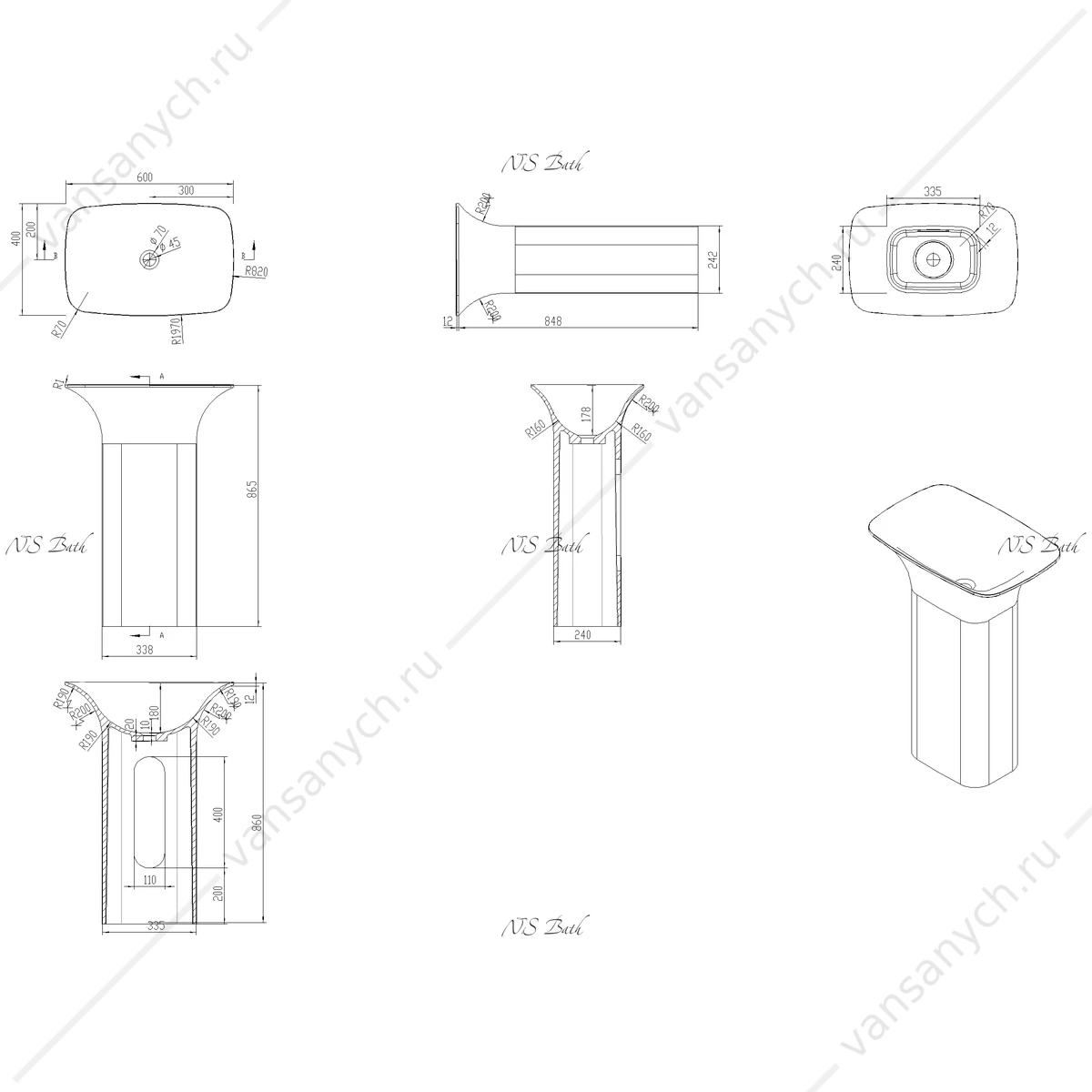 Раковина 68х38 напольная NS Bath NSF-60401