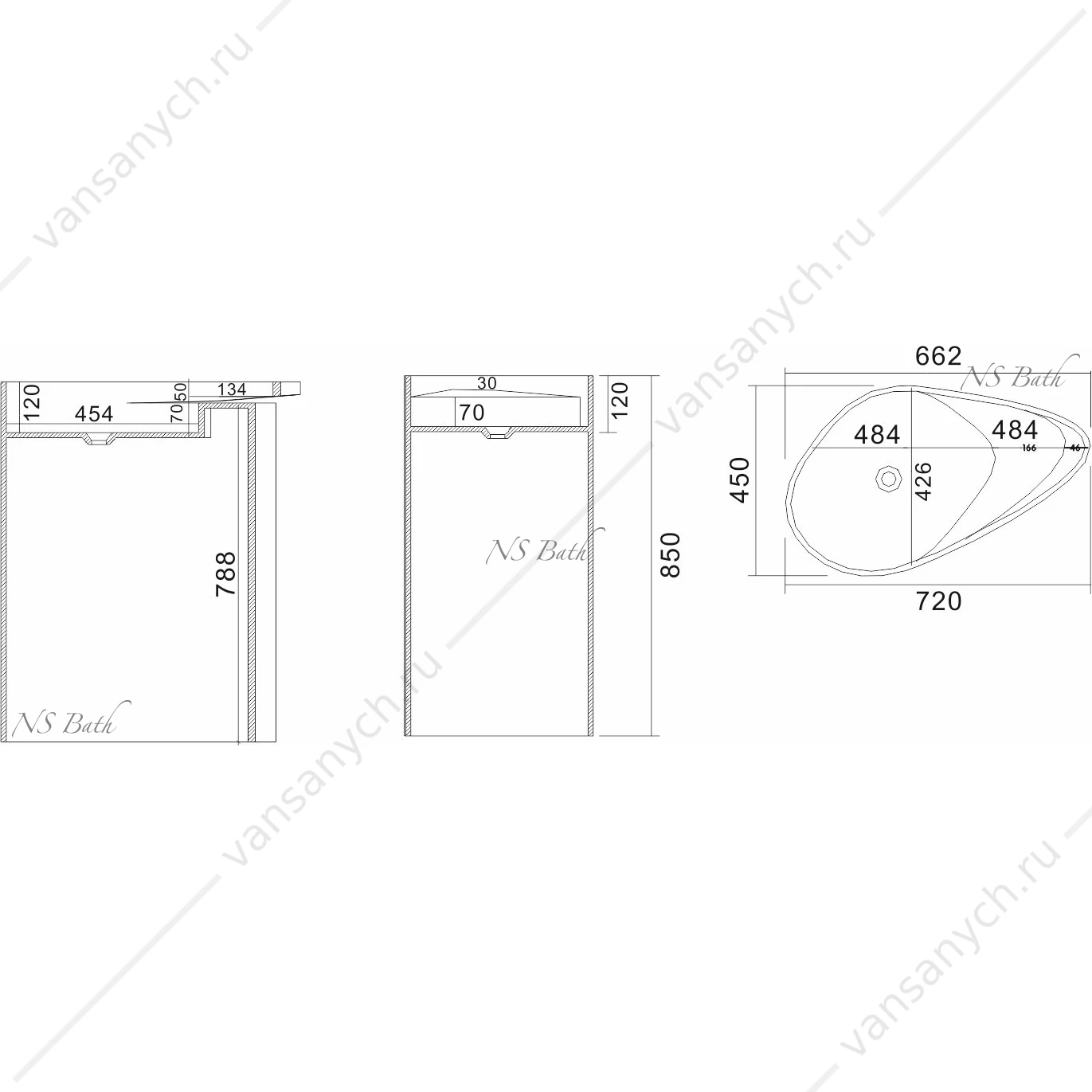Раковина 72х45 напольная NS Bath NSF-8572
