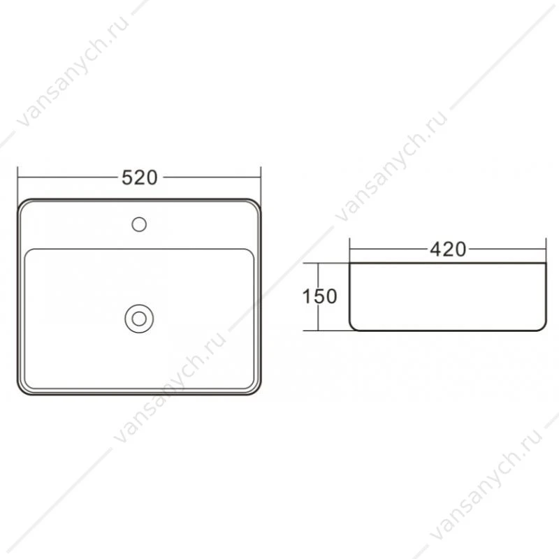 Раковина 52х42 накладная прямоугольная BELBAGNO BB1367 белый