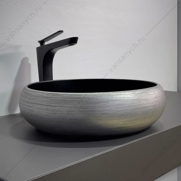 Раковина 41,5см COMFORTY 78653 серебро/черный круглая накладная