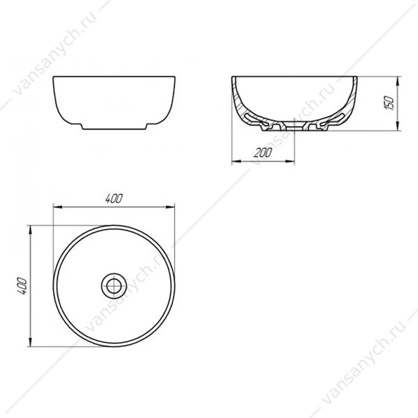 Раковина 40х40 на столешницу Cersanit MODUO 40 RING 0 отв., 63569
